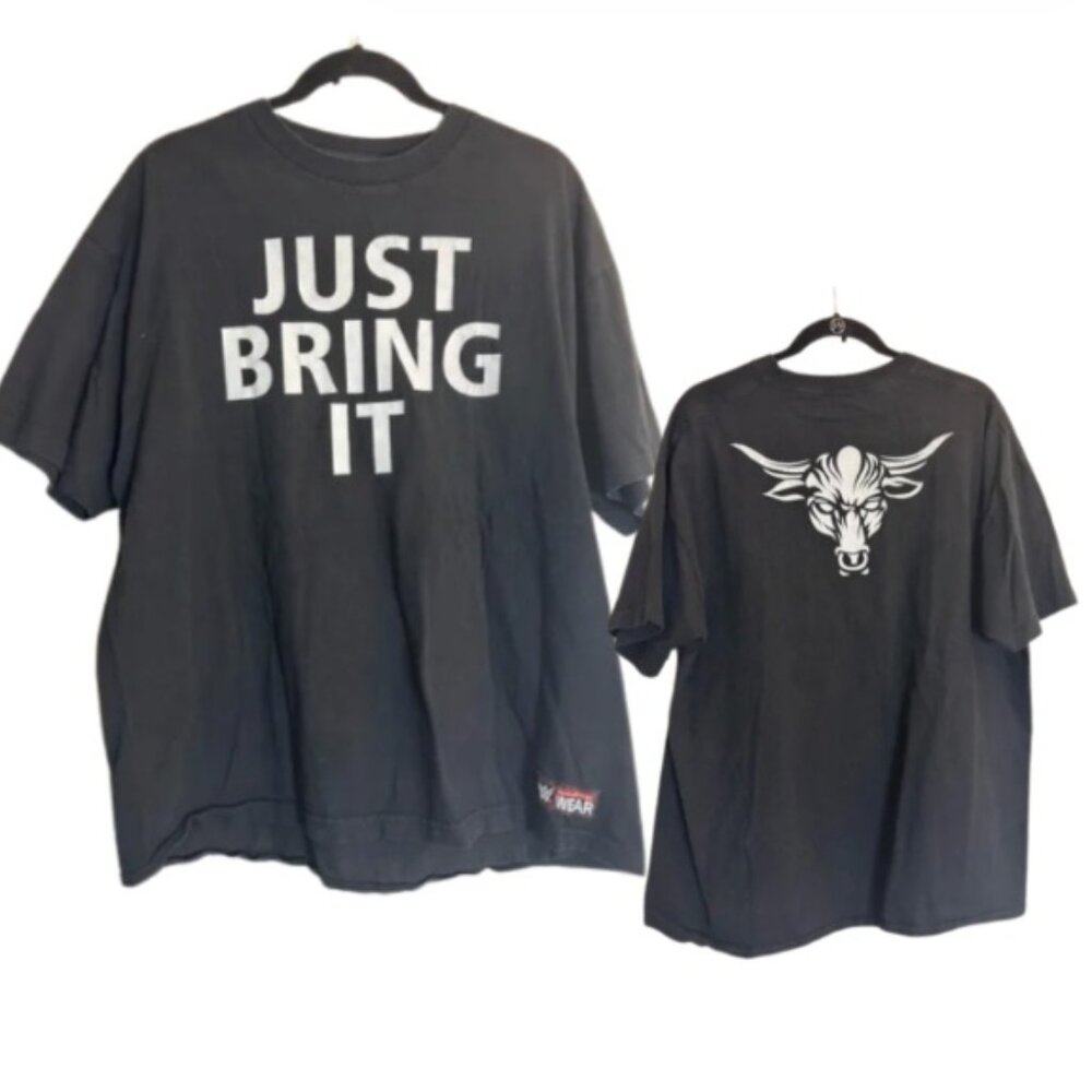 WWF WWE AUTHENTIC The Rock Just Bring IT WW Patch RARE GRAIL T-Shirt XL